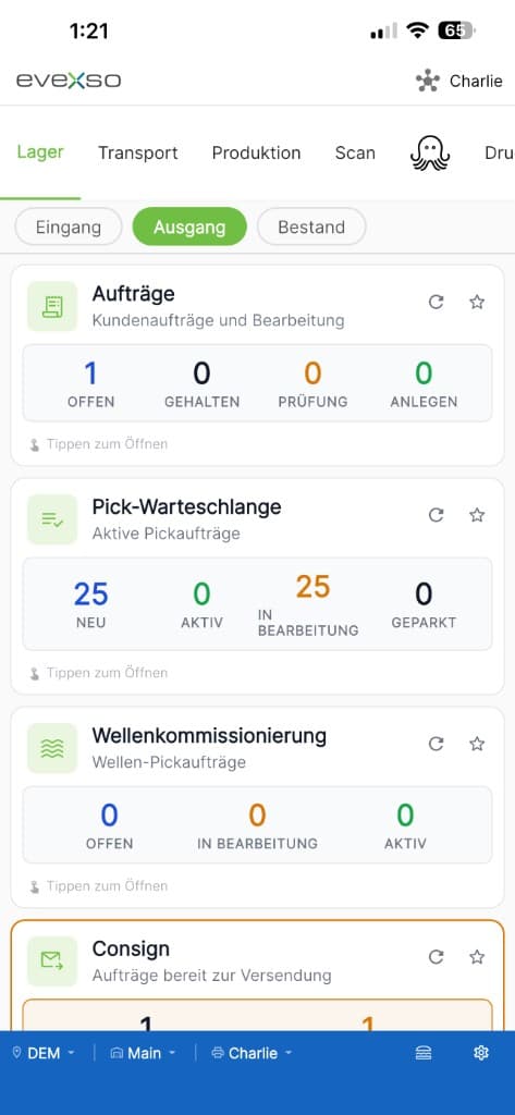 eveXso mobile app in German