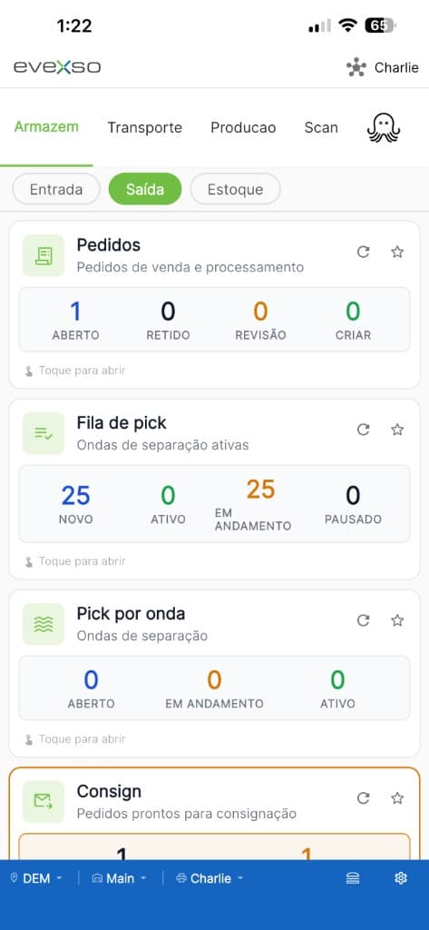 eveXso mobile app in Portuguese